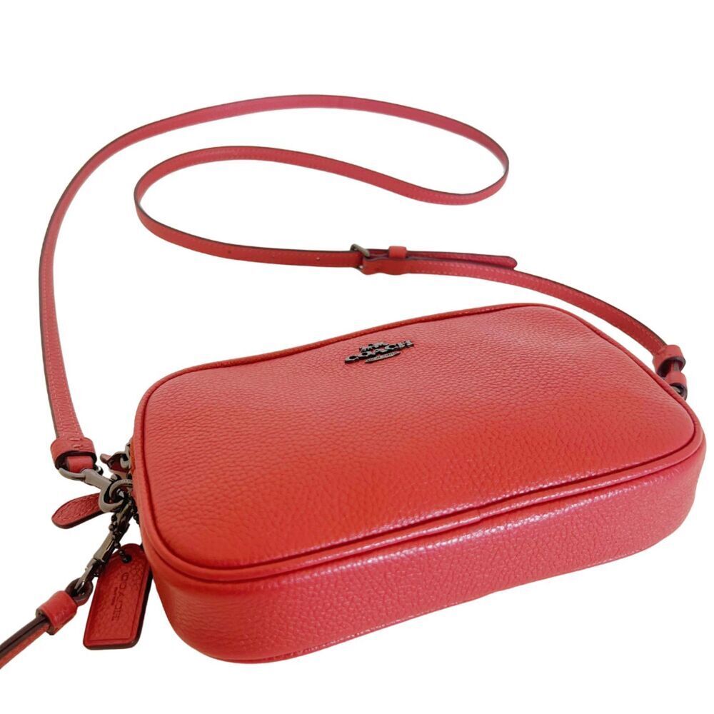 NWOT Coach Pebbled Leather Coral Crossbody Camera Bag Double Zipper Wristlet